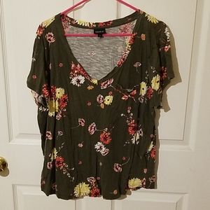 Torrid olive green flowered blouse
